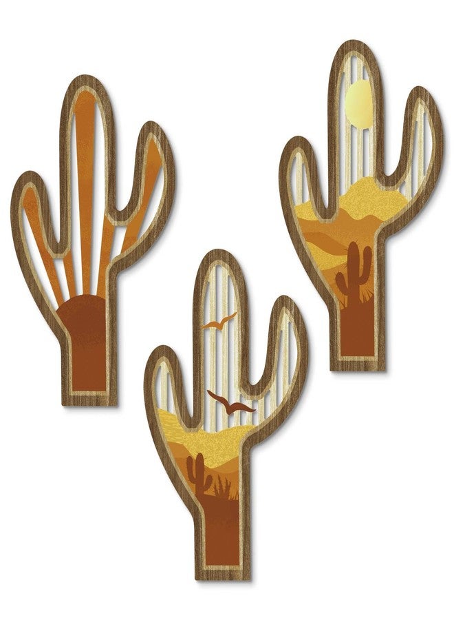 Putuo Decor Cactus Wall Decor, Boho Western Wall Art Set of 3, Wood Desert Cactus Wall Art, Southwestern Decor, Rustic Wooden Decoration, Boho Farmhouse Plaque for Living Room Bedroom Entryway Office - Image 1